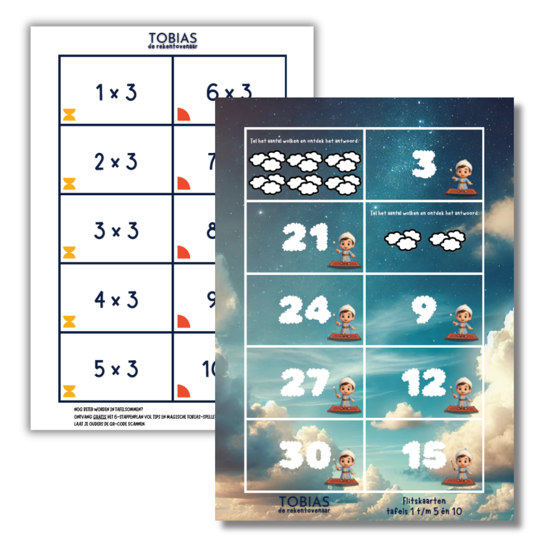 Flitskaarten tafels groep 4 — 3 spellen in 1 met 5 niveaus